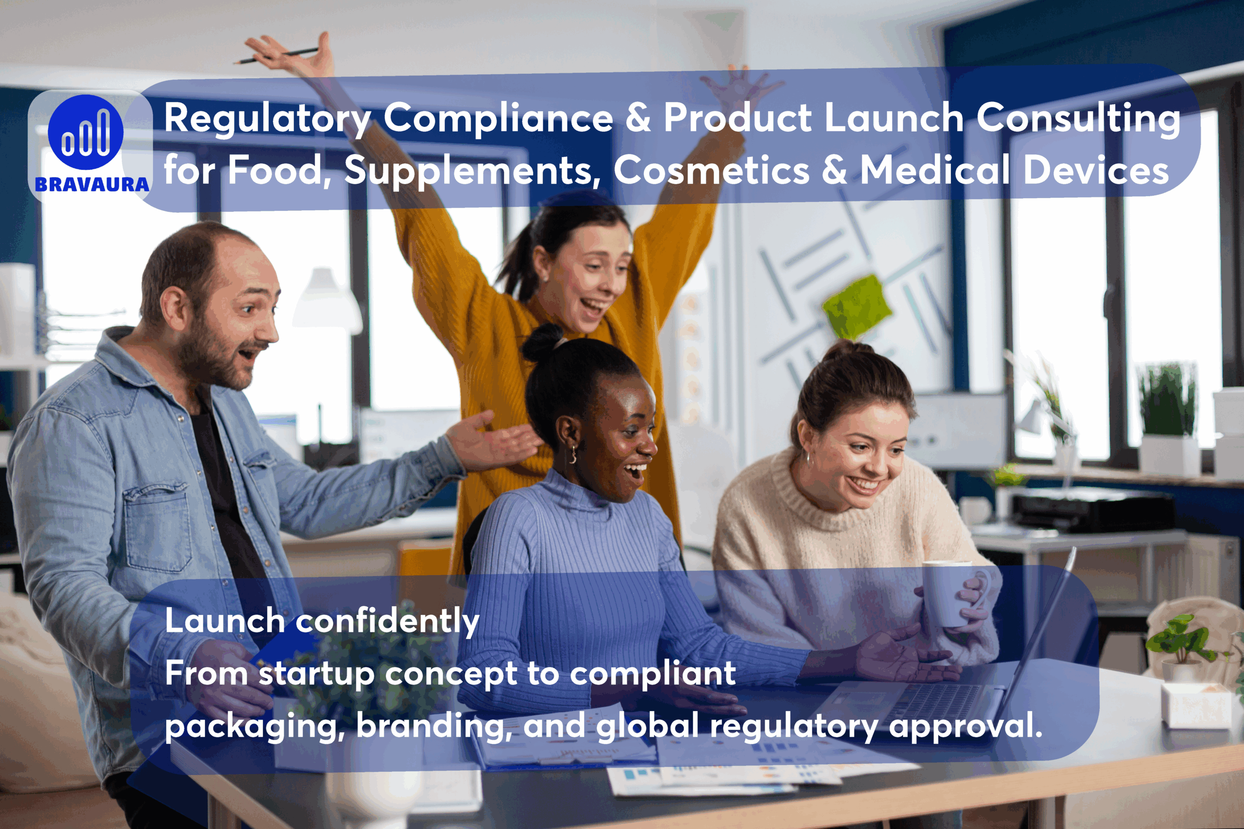Group of diverse, joyful entrepreneurs jumping and cheering in celebration